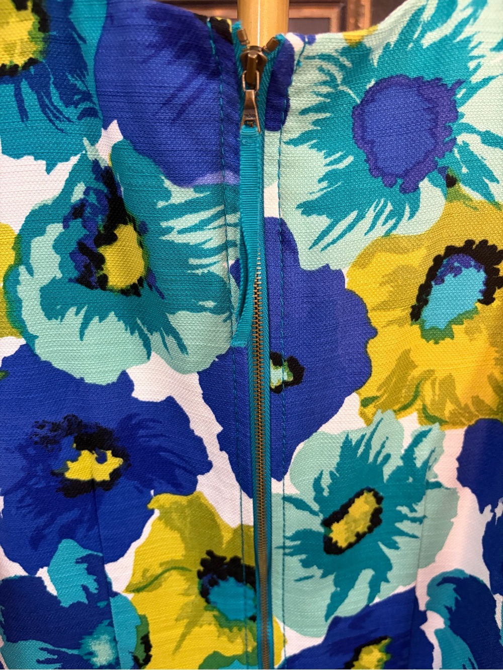LOFT Blue, Teal & Yellow Floral Sleeveless Dress - Picture 5 of 5
